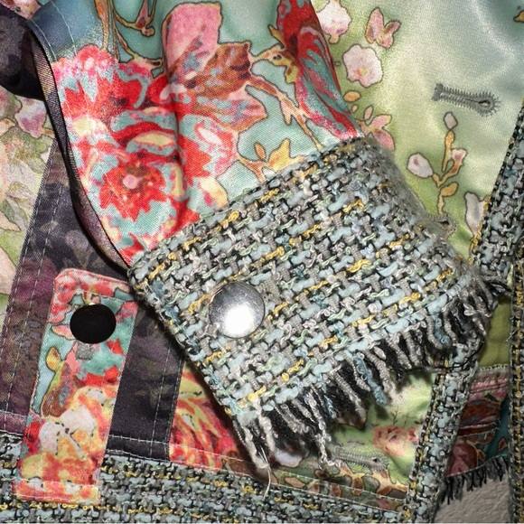 Satin Women's Floral Jean Jacket with Tweed Details Size 4 - Picture 4 of 5